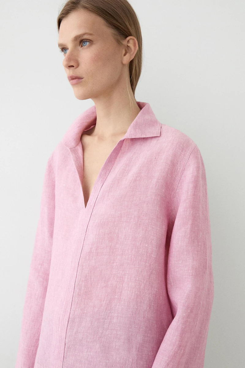 100% linen notch lapel collar blouse