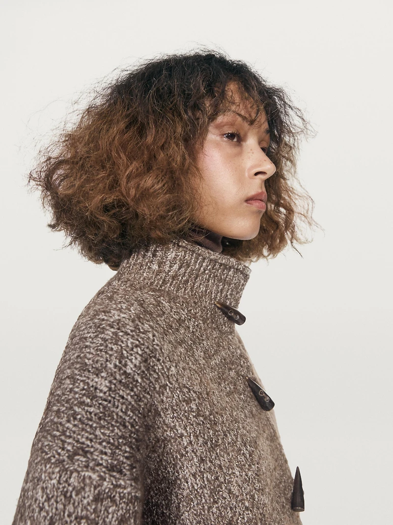 Wool and cotton knit cardigan with horn button