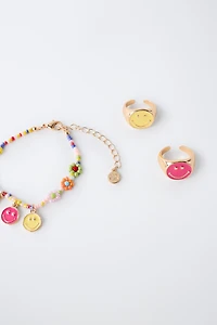 PACK OF RINGS AND BEADED BRACELET SMILEYWORLD ®