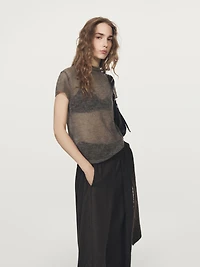 Cutwork wool blend T-shirt