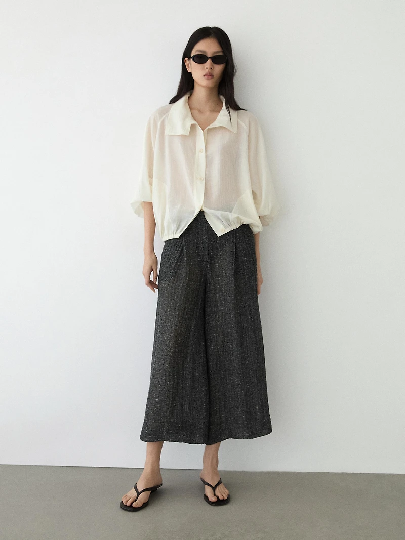 Linen blend melange darted pants