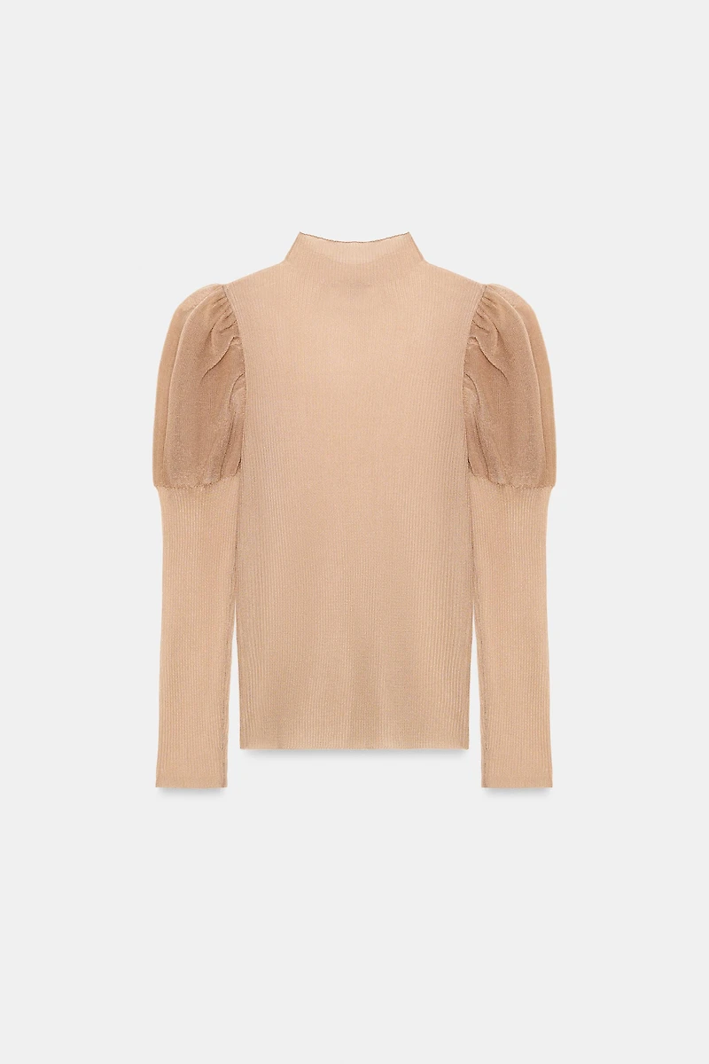 TOP EN MAILLE SEMI-TRANSPARENT À MANCHES BOUFFANTES