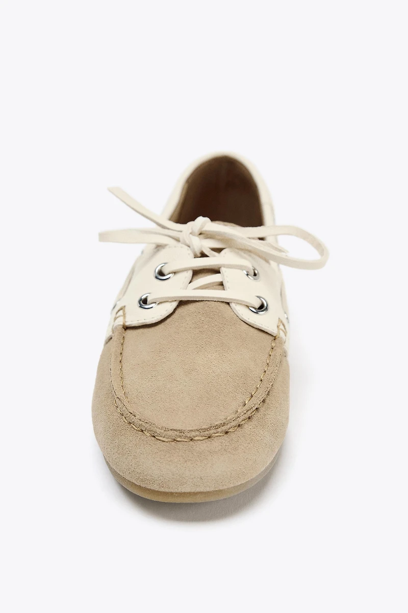 COMBINED SUEDE LACE-UP LOAFERS