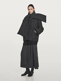 Water-repellent puffer jacket with scarf detail