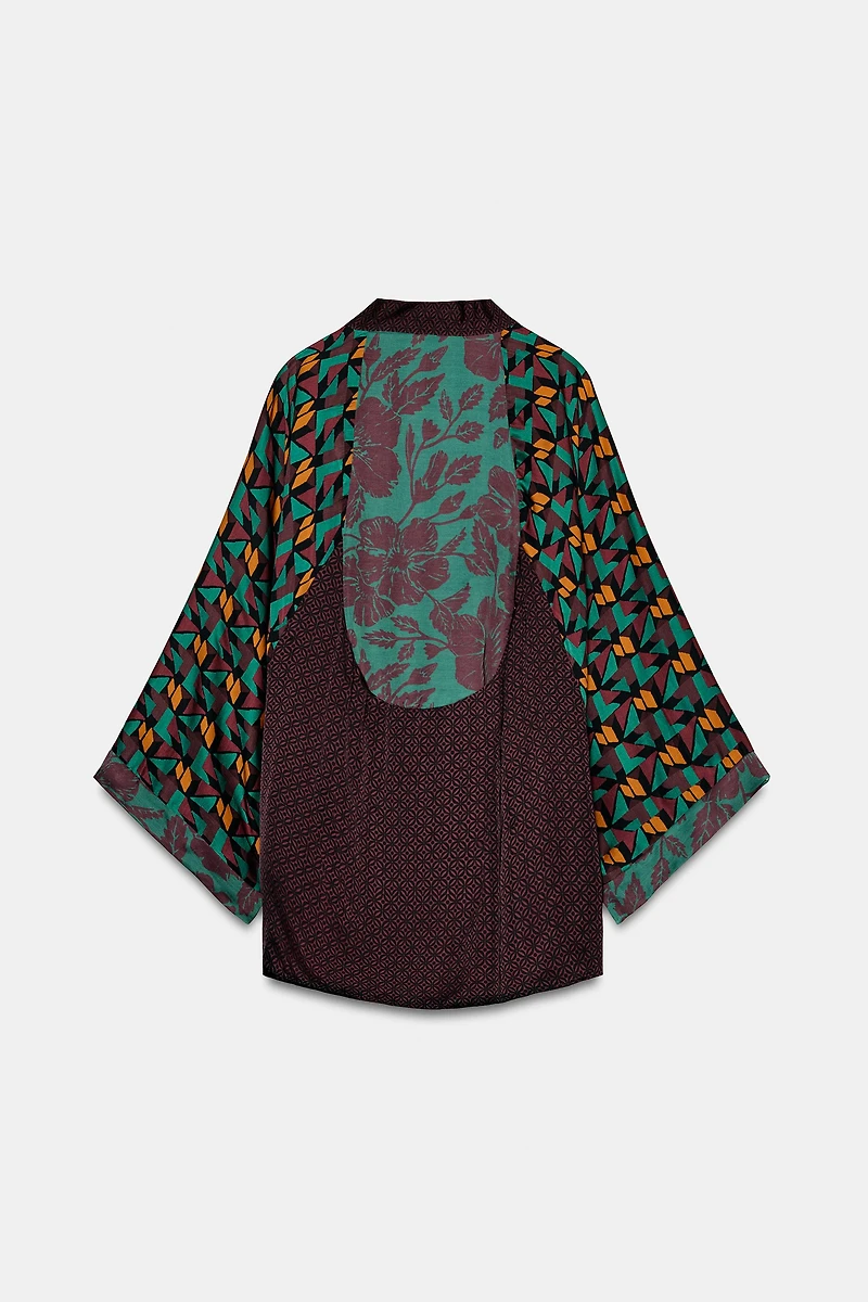 PRINTED SATIN KIMONO