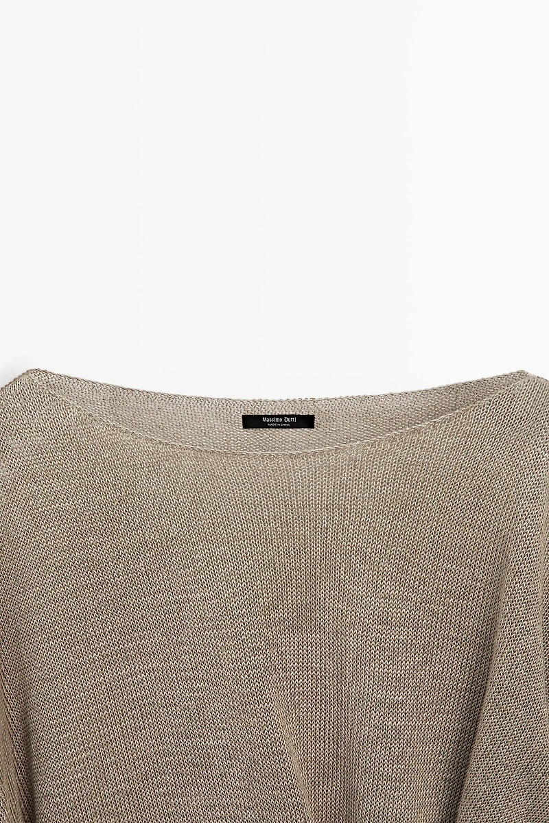Oversize knit linen sweater with button detail