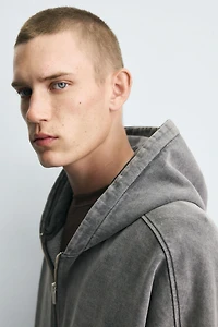 WASHED HOODED ZIP SWEATSHIRT