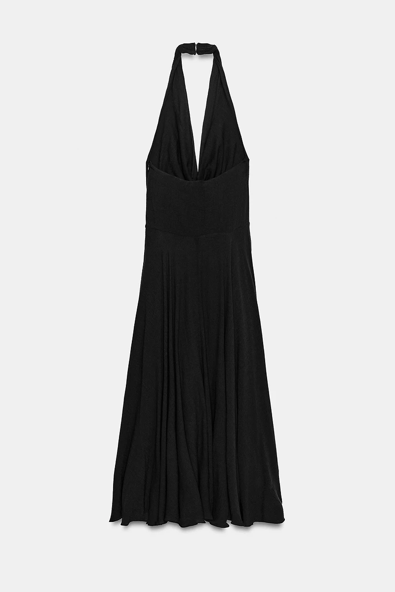 ROBE MI-LONGUE HALTER EN GAZE AVEC NŒUD