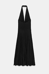 ROBE MI-LONGUE HALTER EN GAZE AVEC NŒUD