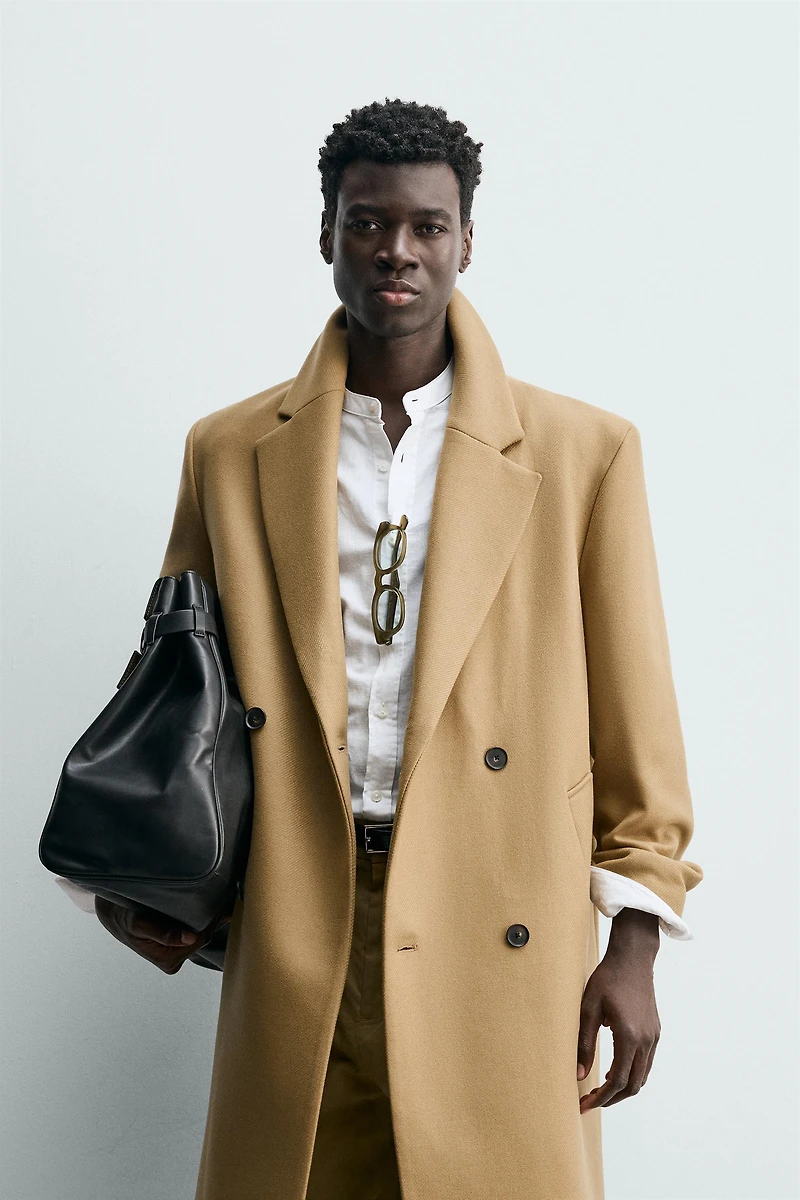 DOUBLE-BREASTED WOOL BLEND COAT