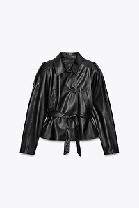 SHORT FAUX LEATHER TRENCH COAT