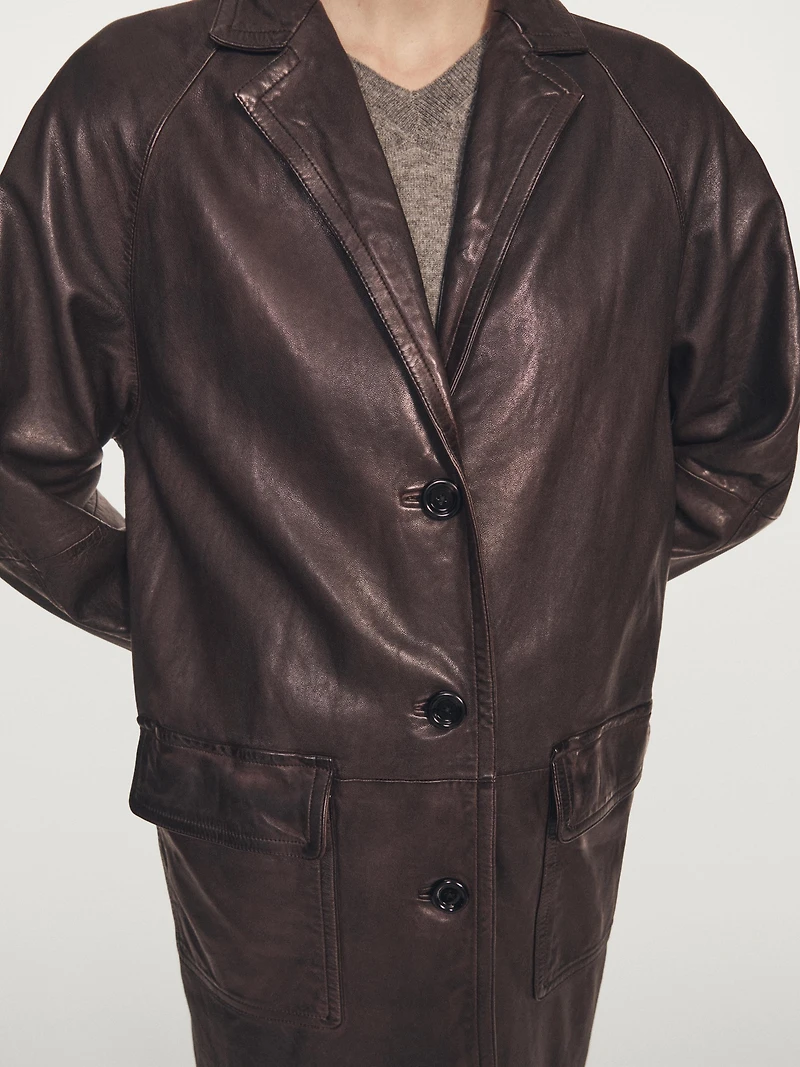 Long nappa leather coat