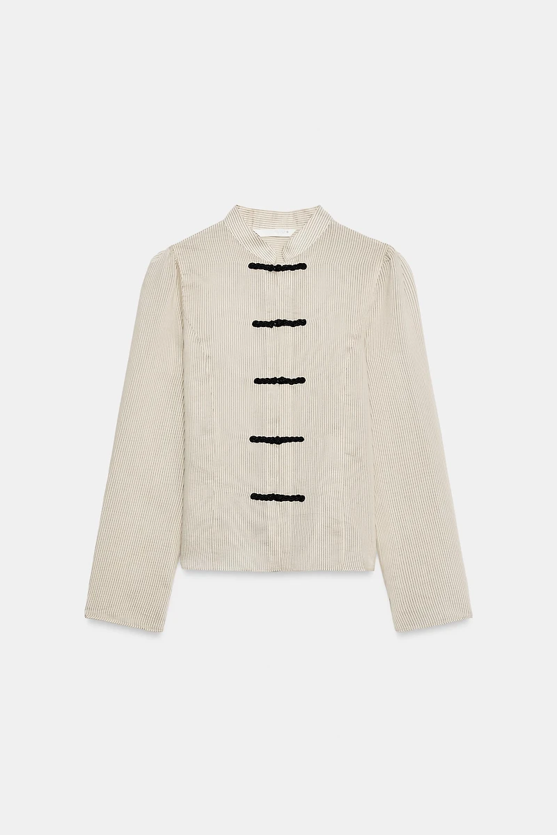 ZW COLLECTION STRIPED FROG CLASP SHIRT