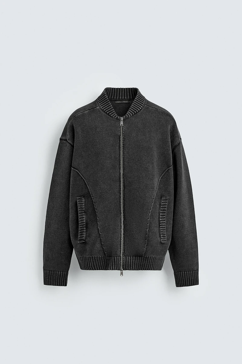 WASHED KNIT BOMBER JACKET