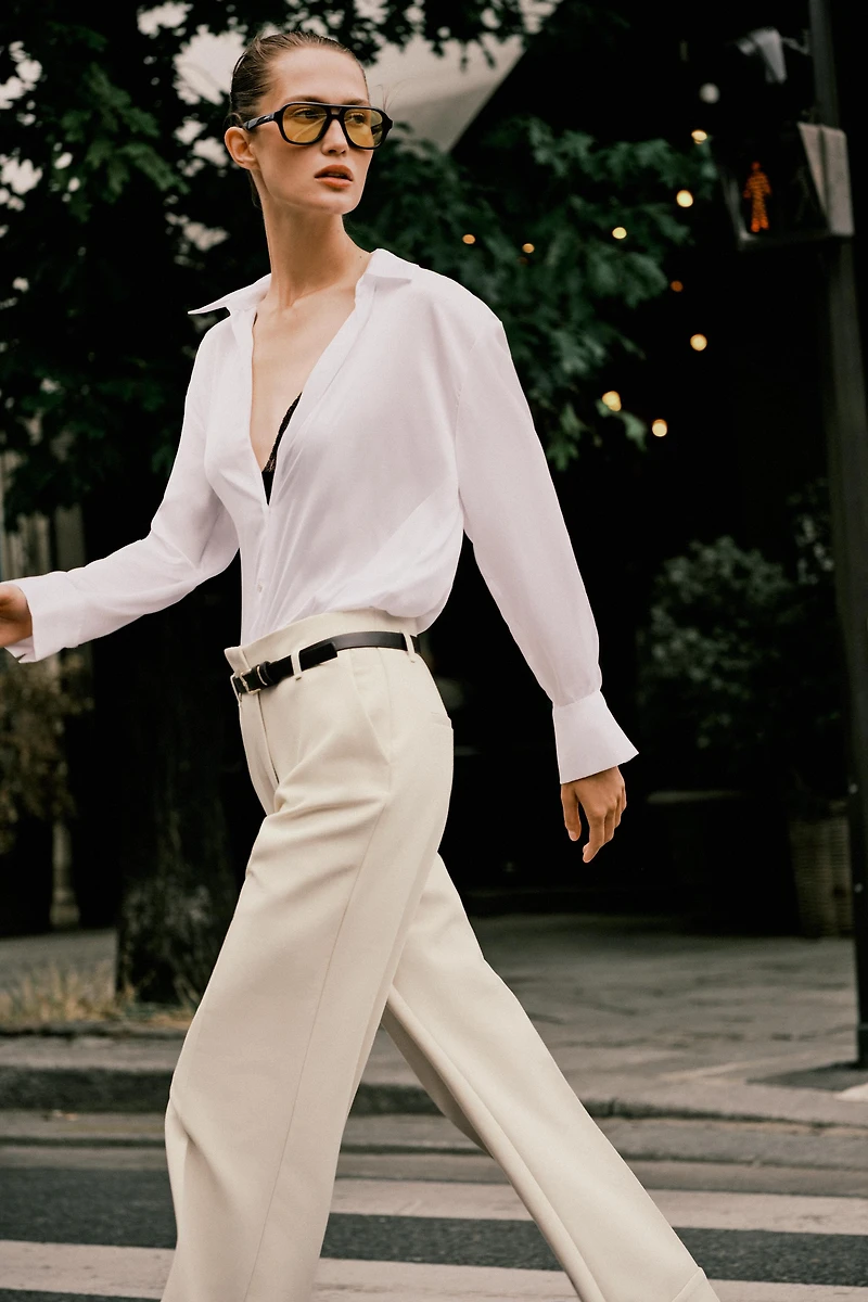 PANTALON BAS AVEC REVERS ET CEINTURE