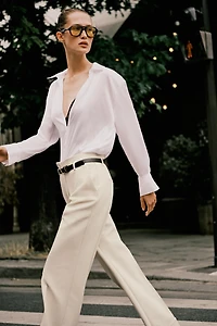 PANTALON BAS AVEC REVERS ET CEINTURE