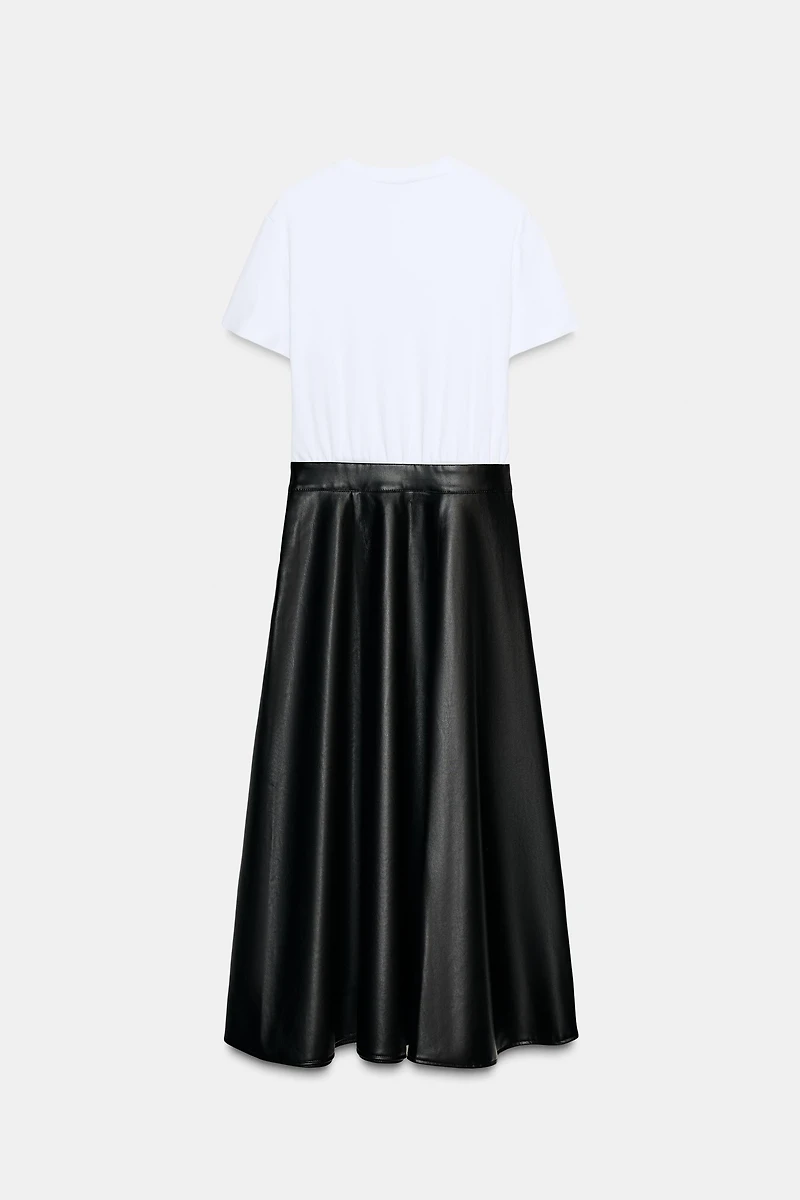 FAUX LEATHER SKIRT COMBI MIDI DRESS