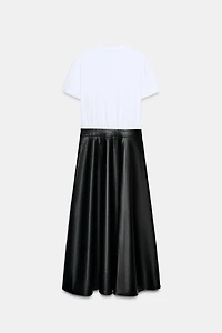 FAUX LEATHER SKIRT COMBI MIDI DRESS