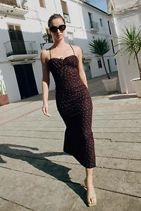 LINEN POLKA DOT MIDI DRESS