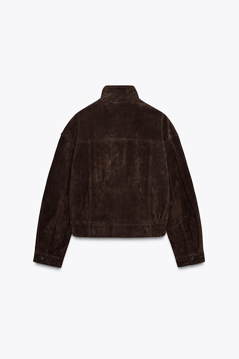 SUEDE LEATHER BOMBER JACKET WITH POCKETS