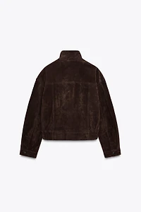 SUEDE LEATHER BOMBER JACKET WITH POCKETS