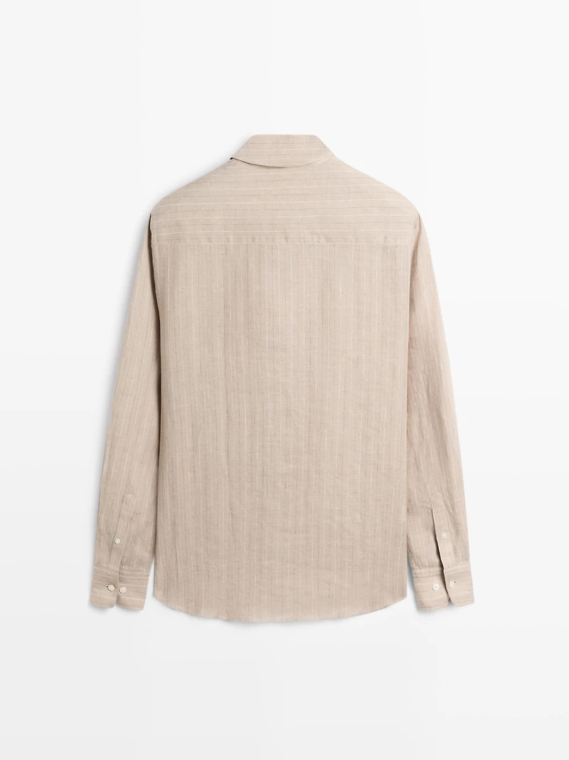 100% linen striped slim fit shirt