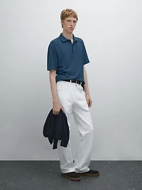 Textured short sleeve polo shirt