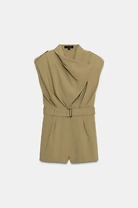SHOULDER PAD BELTED SHORT JUMPSUIT