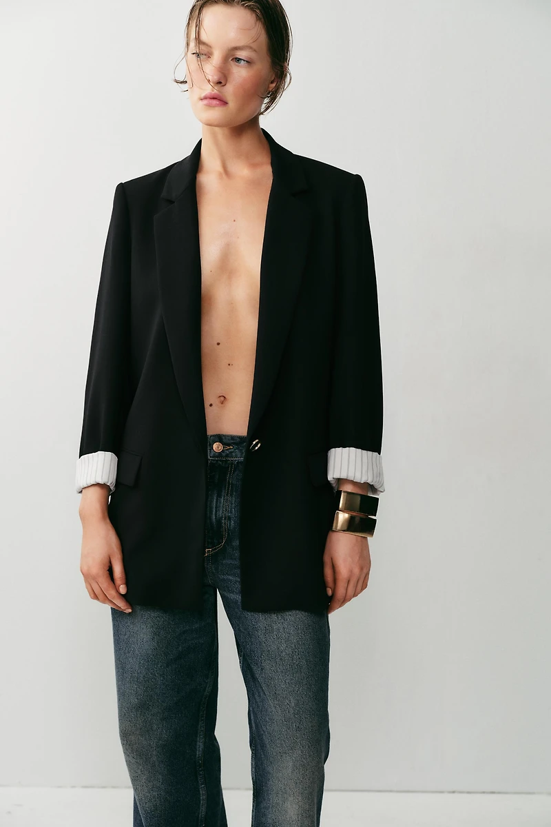 ROLL-UP SLEEVE PRINTED CUFF BLAZER