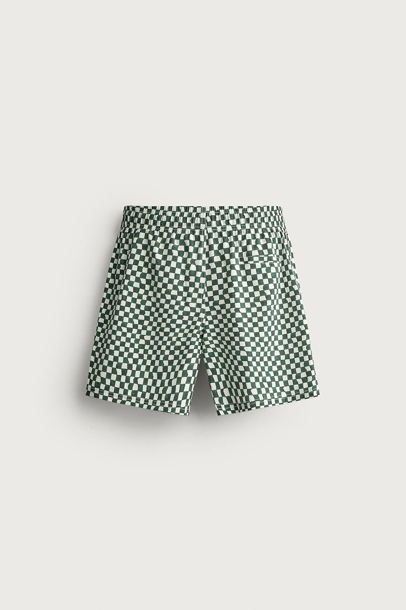 CHECKED LONG SWIM SHORTS