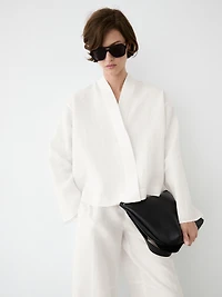 Flowing linen blouse with surplice neckline