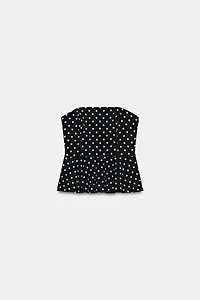 POLKA DOT STRAPLESS PEPLUM TOP