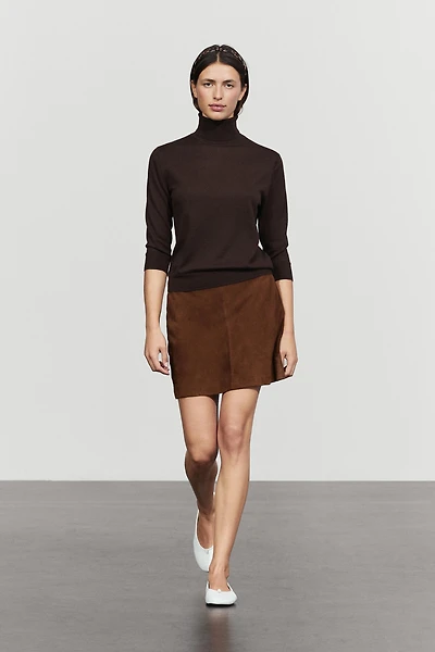 Suede leather mini skirt