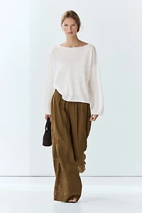 Pantalon large fluide brodé