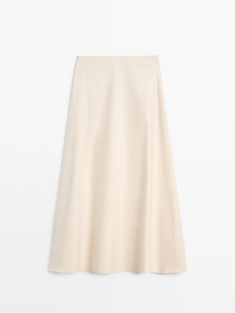 Linen blend flared skirt with pocket