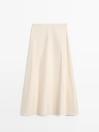 Linen blend flared skirt with pocket