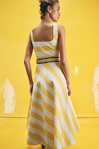 STRIPED BELTED MIDI DRESS