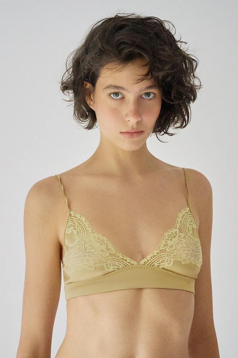 SATIN EFFECT LACE TRIANGLE BRA