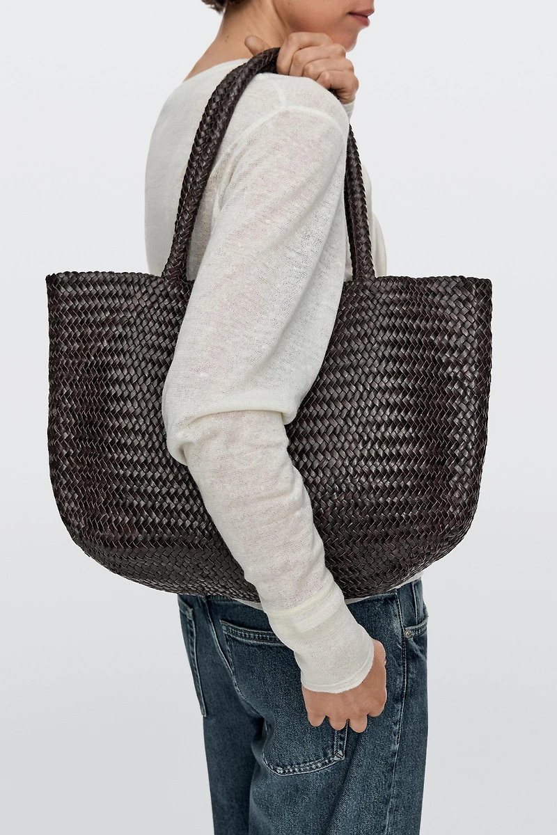 Braided nappa leather tote bag