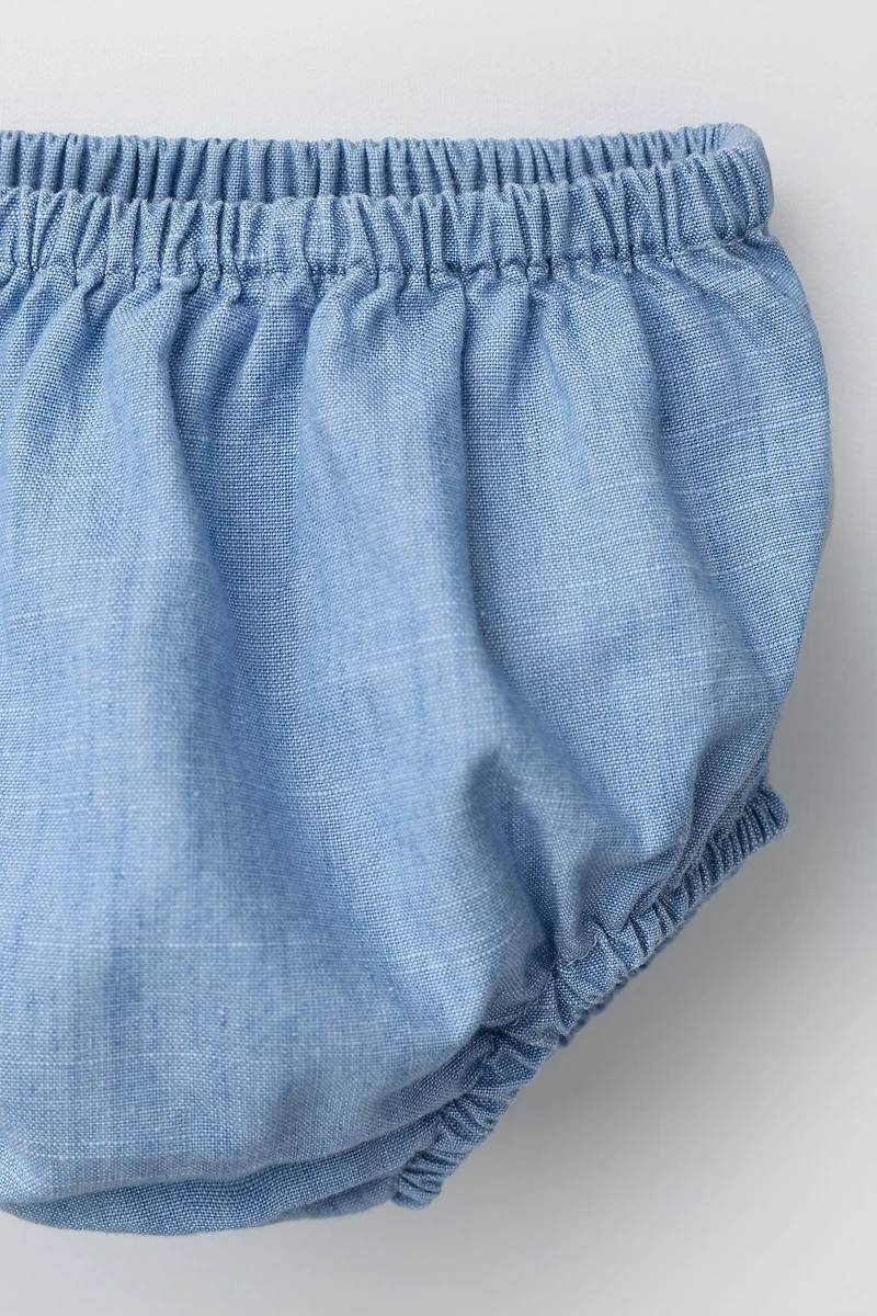EMBROIDERED DENIM DRESS AND PANTIES