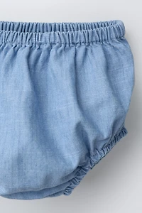 EMBROIDERED DENIM DRESS AND PANTIES