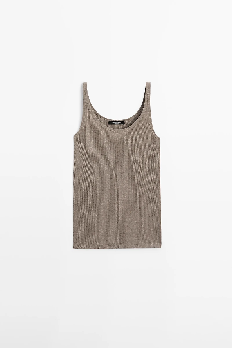 Ribbed silk blend strappy top