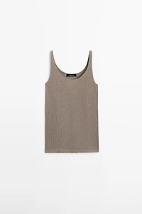 Ribbed silk blend strappy top