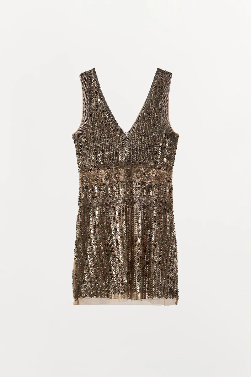 LIMITED EDITION BEADED SEQUIN MINI DRESS