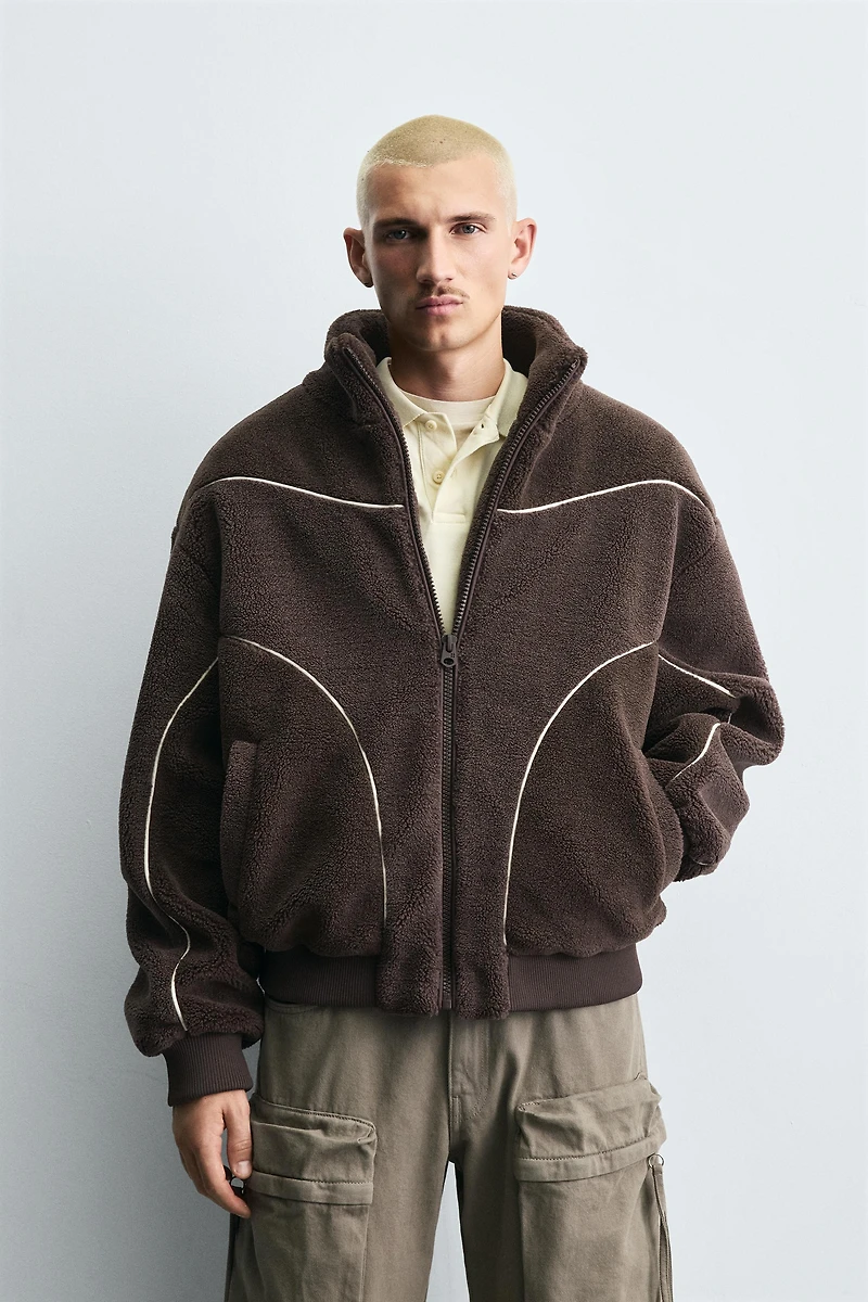 CONTRAST FAUX SHEARLING JACKET