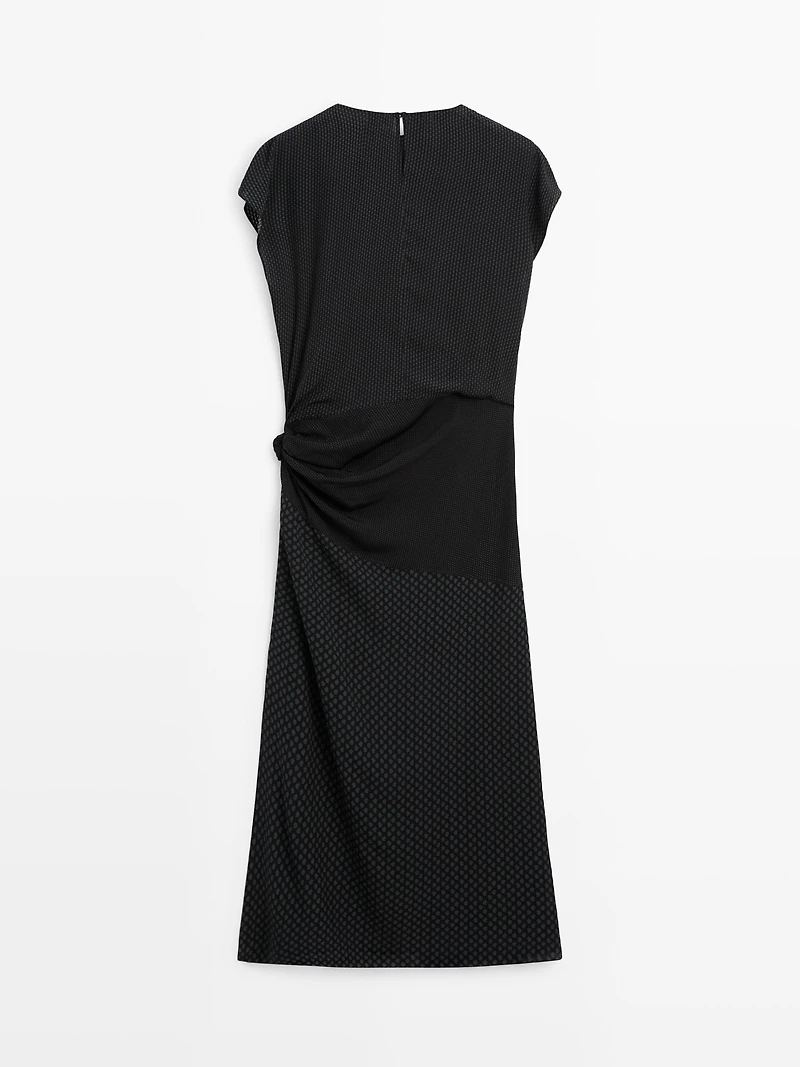 Long flowing printed dress with knot detail