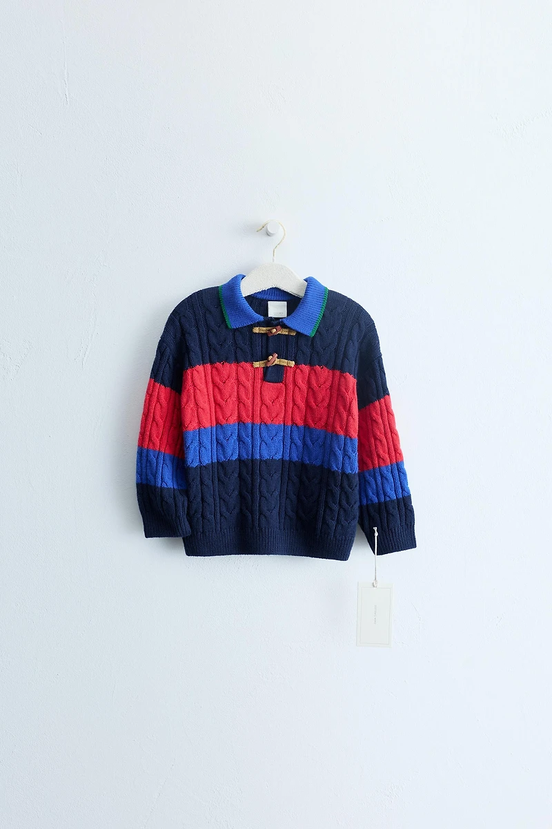 ZARA TIMELESS - COTTON AND WOOL CABLE-KNIT POLO JUMPER