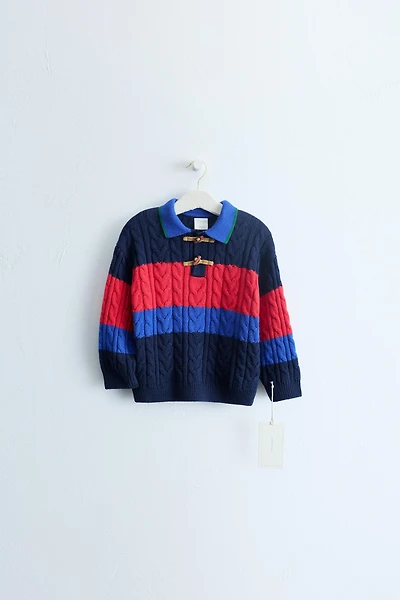 ZARA TIMELESS - COTTON AND WOOL CABLE-KNIT POLO JUMPER