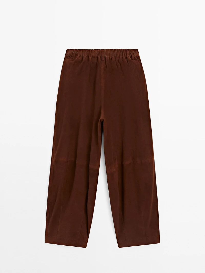 Pantalon court taille basse en cuir et daim