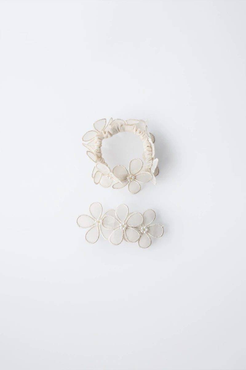 FLOWER AND PEARL BARRETTE AND SCRUNCHIE PACK